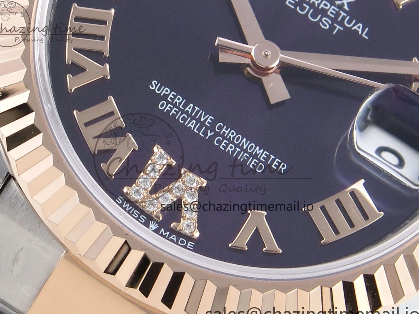 MiroTime 0218 DateJust 31 278271 ARF 1:1 Best Edition 904L Steel Purple Roman Diamonds Dial on SS RG Oyster Bracelet ETA TechFriendly 523